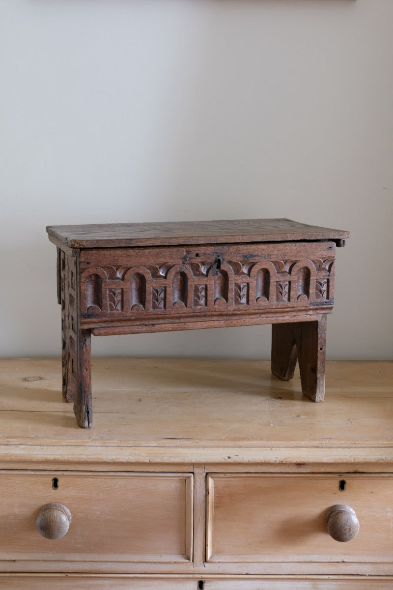 18th century English oak carved Bible box coffer