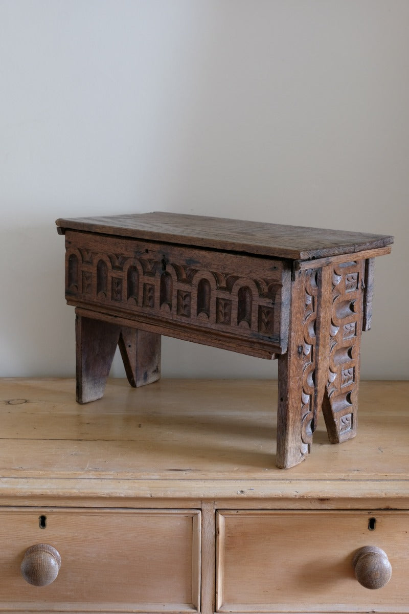 18th century English oak carved Bible box coffer