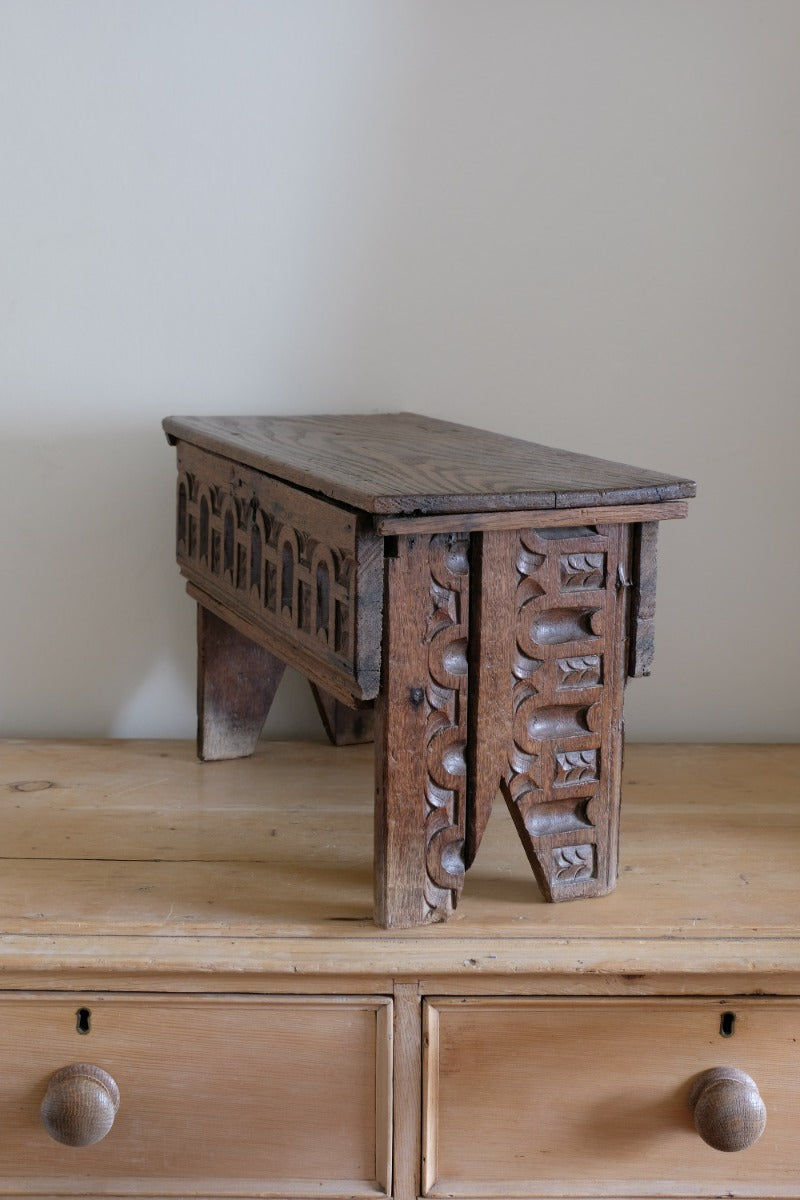 18th century English oak carved Bible box coffer