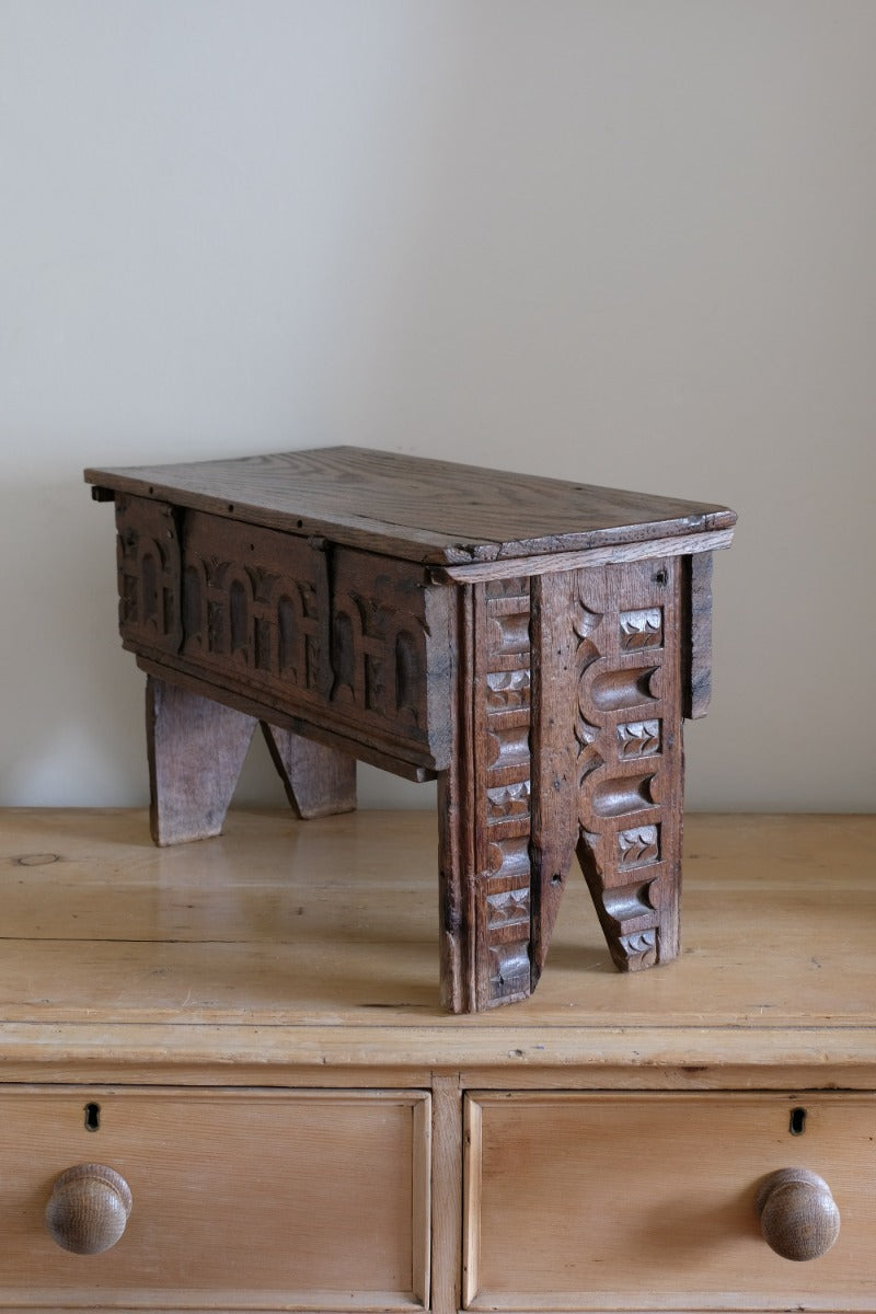 18th century English oak carved Bible box coffer