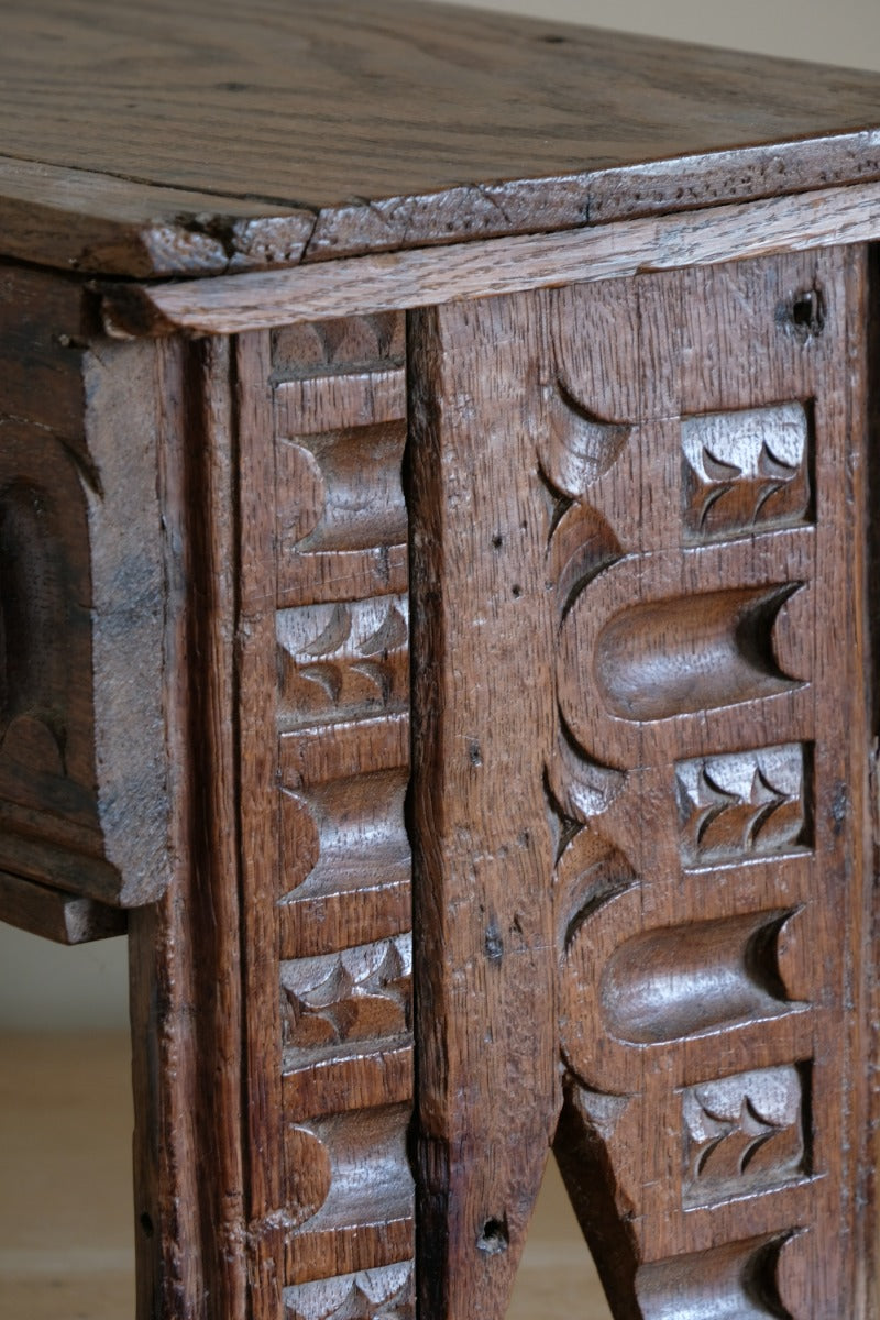 18th century English oak carved Bible box coffer