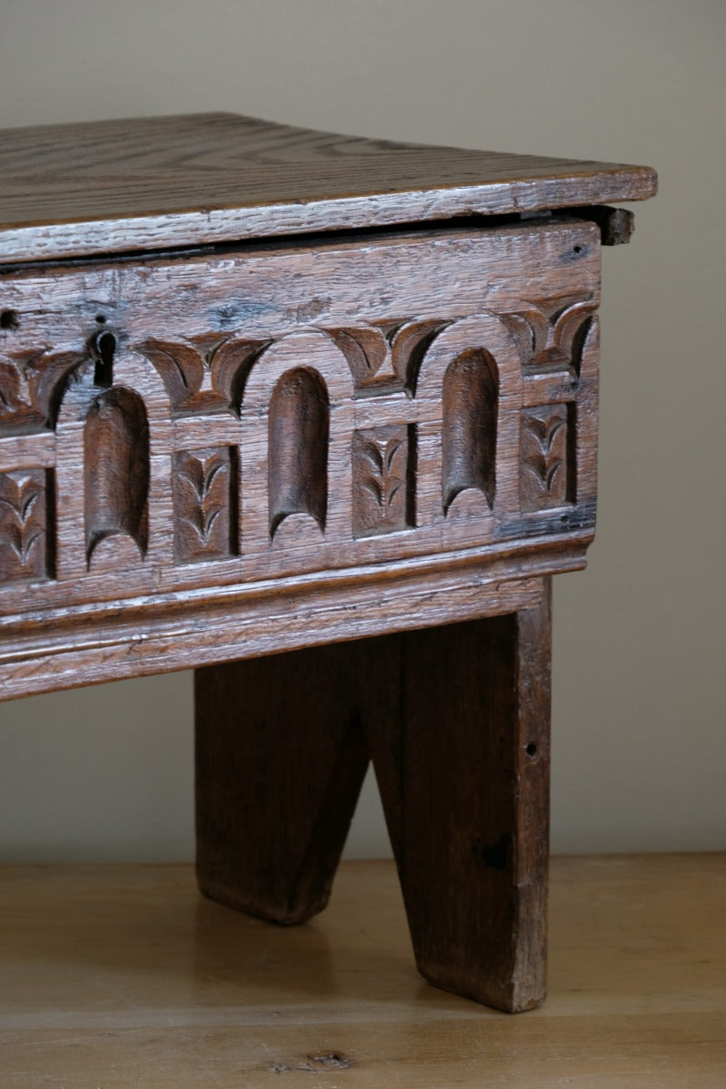 18th century English oak carved Bible box coffer
