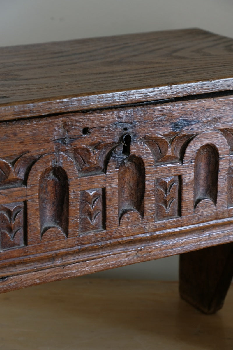 18th century English oak carved Bible box coffer