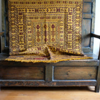 Handwoven Afghan Tribal Suzani Kilim Rug with Embroidered Geometric Patterns in Mustard Yellow and Red