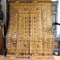 Handwoven Afghan Tribal Suzani Kilim Rug with Embroidered Geometric Patterns in Mustard Yellow and Red