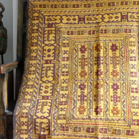 Handwoven Afghan Tribal Suzani Kilim Rug with Embroidered Geometric Patterns in Mustard Yellow and Red