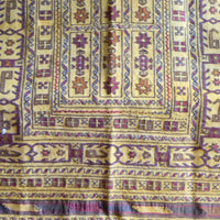 Handwoven Afghan Tribal Suzani Kilim Rug with Embroidered Geometric Patterns in Mustard Yellow and Red