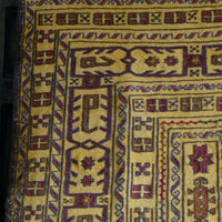 Handwoven Afghan Tribal Suzani Kilim Rug with Embroidered Geometric Patterns in Mustard Yellow and Red