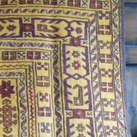 Handwoven Afghan Tribal Suzani Kilim Rug with Embroidered Geometric Patterns in Mustard Yellow and Red