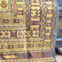 Handwoven Afghan Tribal Suzani Kilim Rug with Embroidered Geometric Patterns in Mustard Yellow and Red