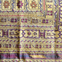 Handwoven Afghan Tribal Suzani Kilim Rug with Embroidered Geometric Patterns in Mustard Yellow and Red