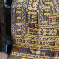 Handwoven Afghan Tribal Suzani Kilim Rug with Embroidered Geometric Patterns in Mustard Yellow and Red