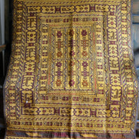 Handwoven Afghan Tribal Suzani Kilim Rug with Embroidered Geometric Patterns in Mustard Yellow and Red