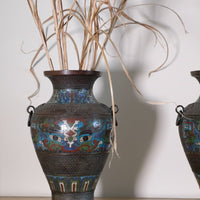 Chinese champleve enamel bronze vase dragon motif