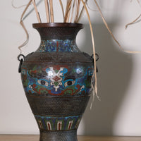 Chinese champleve enamel bronze vase dragon motif
