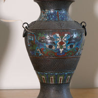Chinese champleve enamel bronze vase dragon motif