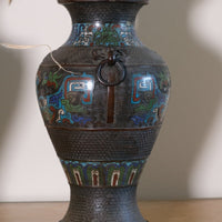 Chinese champleve enamel bronze vase dragon motif