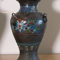 Chinese champleve enamel bronze vase dragon motif