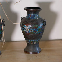 Chinese champleve enamel bronze vase dragon motif