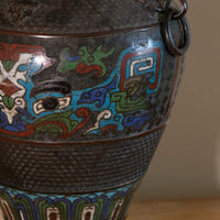 Bronze baluster vase with emerald blue enamel dragons