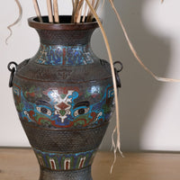 Chinese champleve enamel bronze vase dragon motif