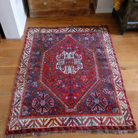 Handwoven Persian Shiraz rug stylized animals flowers