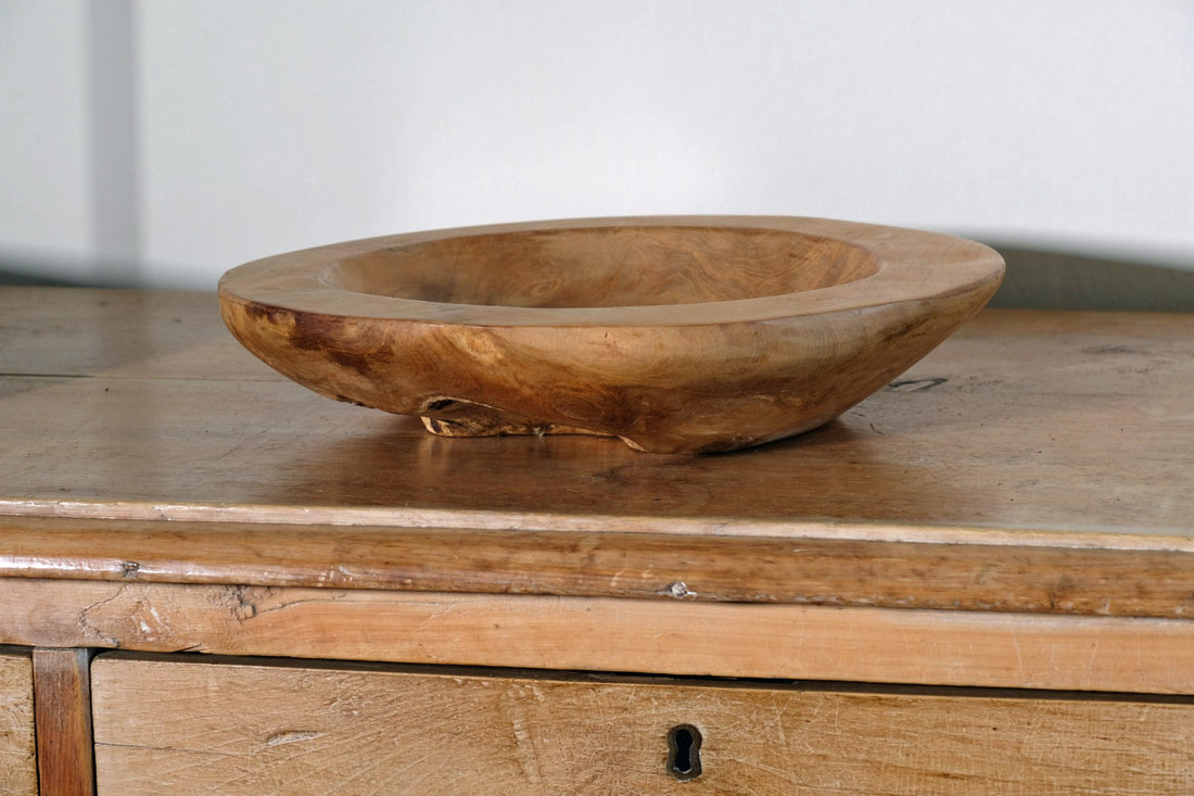 Hand turned burr oak bowl with shallow profile