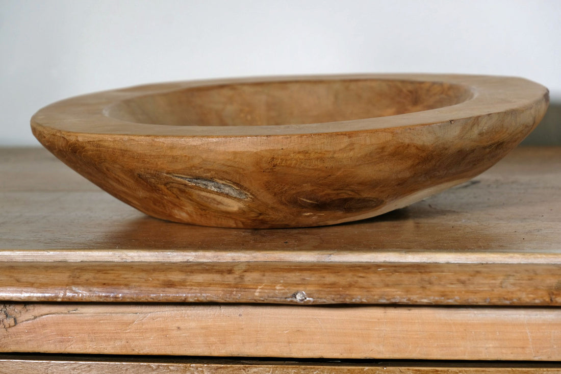 Hand turned burr oak bowl with shallow profile