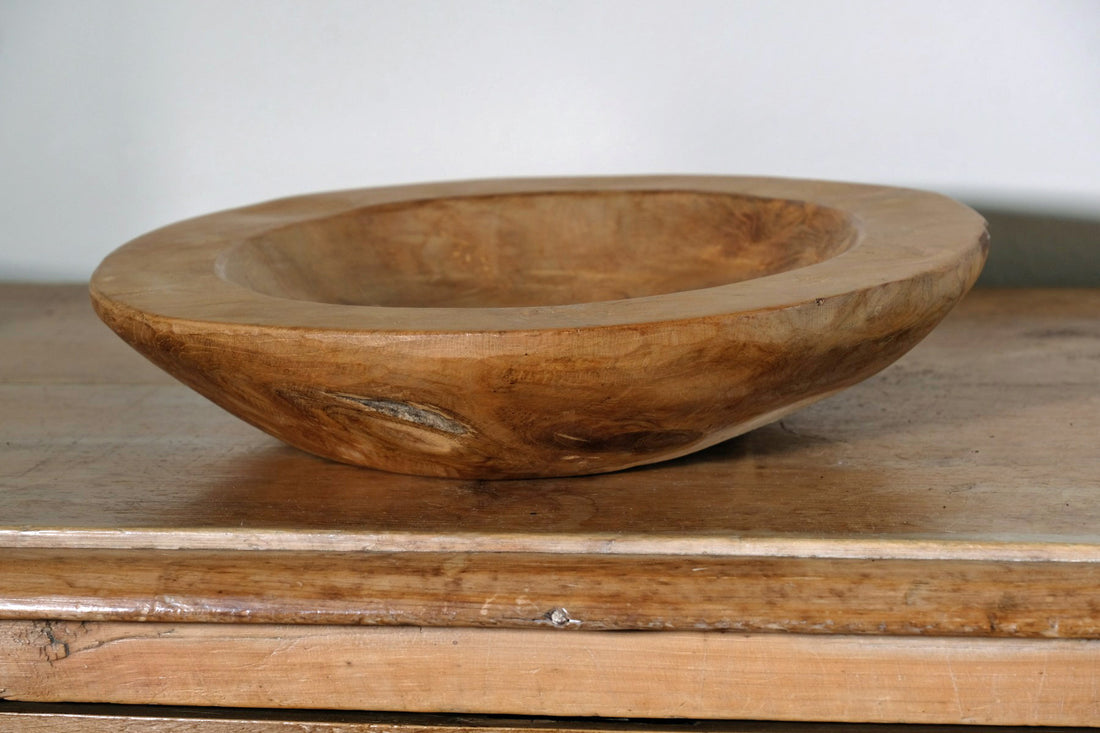 Hand turned burr oak bowl with shallow profile