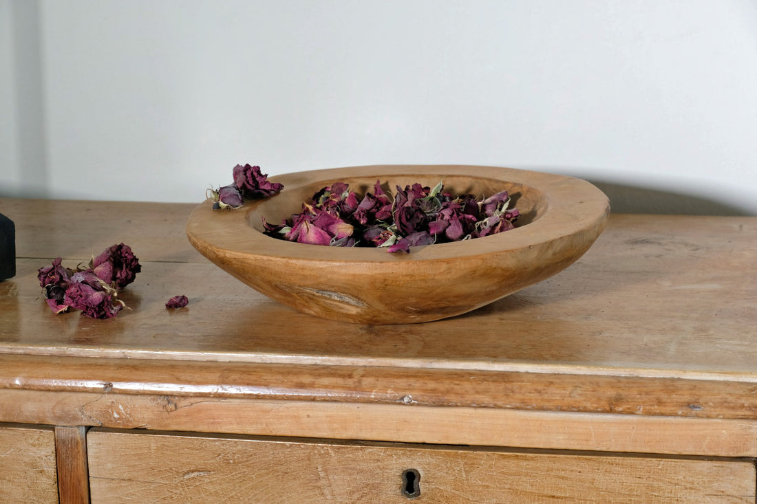 Hand turned burr oak bowl with shallow profile