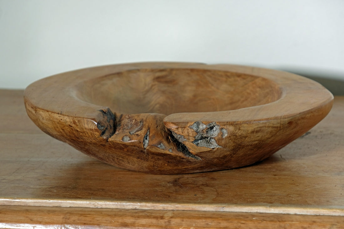 Burr Oak Turned Treen Shallow Bowl - Root to Bowl Handmade Art