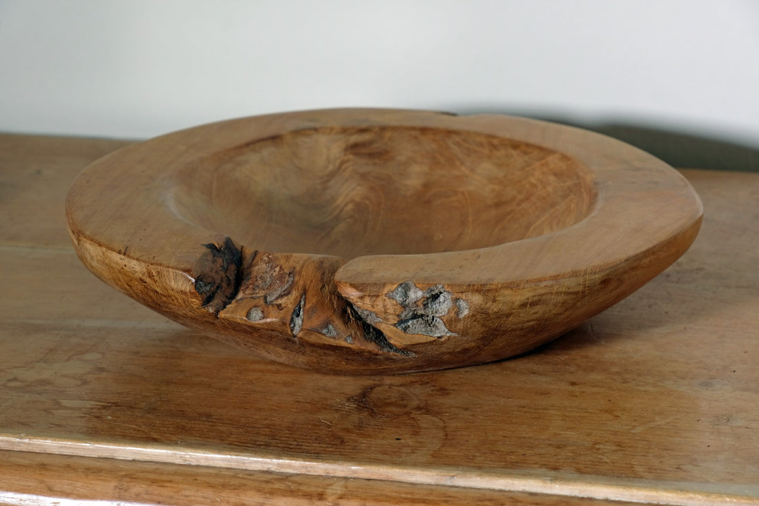 Burr Oak Turned Treen Shallow Bowl - Root to Bowl Handmade Art