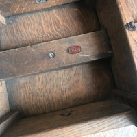 Oak carved low round table or stool by Priory, circa 1950s