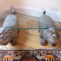 Foo Dogs carved polychrome table - Chinese guardian lion coffee table