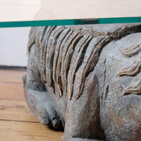 Foo Dogs carved polychrome table - Chinese guardian lion coffee table
