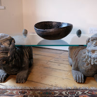 Foo Dogs carved polychrome table - Chinese guardian lion coffee table