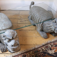 Foo Dogs carved polychrome table - Chinese guardian lion coffee table
