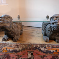 Foo Dogs carved polychrome table - Chinese guardian lion coffee table