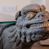 Foo Dogs carved polychrome table - Chinese guardian lion coffee table