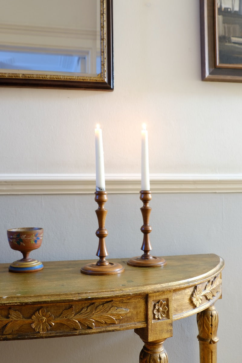 Pair Of Mid 20th Century Fruit Wood Turned Candle Stands