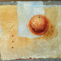 Triptych oil on canvas fruit painting by Frederique Ferron showing unfinished abstract panels