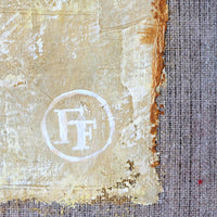 Triptych oil on canvas fruit painting by Frederique Ferron showing unfinished abstract panels