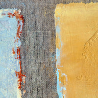 Triptych oil on canvas fruit painting by Frederique Ferron showing unfinished abstract panels