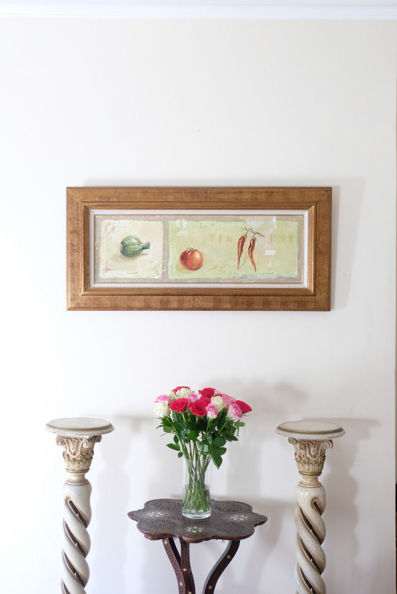 A Trio Of Fruits by F Ferron half finished painting triptych on open weave linen canvas