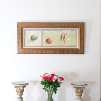 A Trio Of Fruits by F Ferron half finished painting triptych on open weave linen canvas