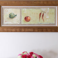 A Trio Of Fruits by F Ferron half finished painting triptych on open weave linen canvas