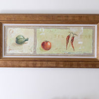 A Trio Of Fruits by F Ferron half finished painting triptych on open weave linen canvas