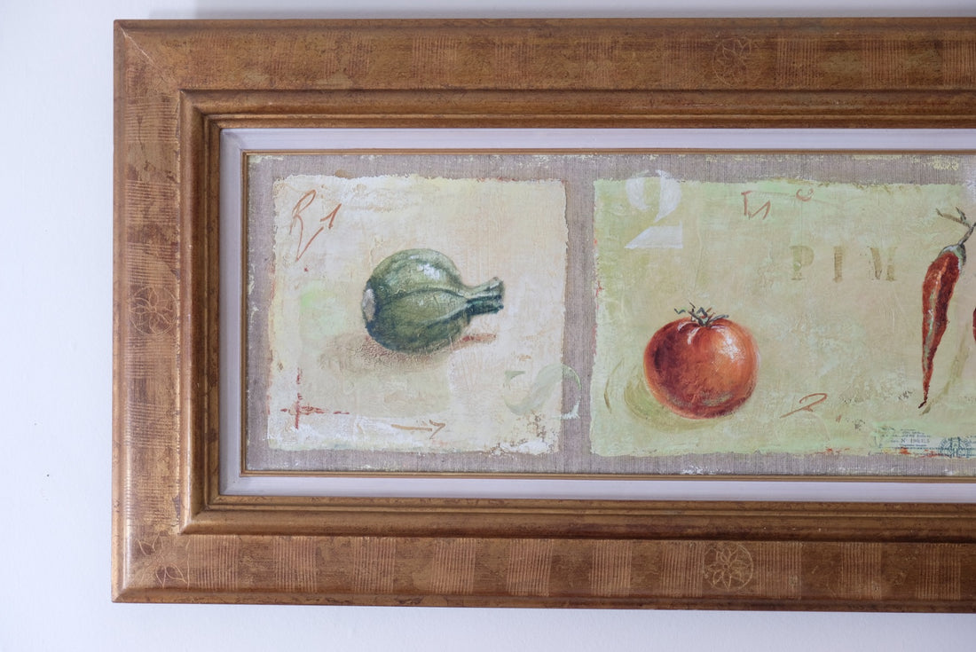 A Trio Of Fruits by F Ferron half finished painting triptych on open weave linen canvas