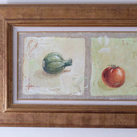 A Trio Of Fruits by F Ferron half finished painting triptych on open weave linen canvas