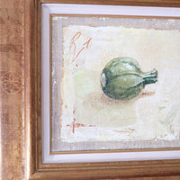 A Trio Of Fruits by F Ferron half finished painting triptych on open weave linen canvas